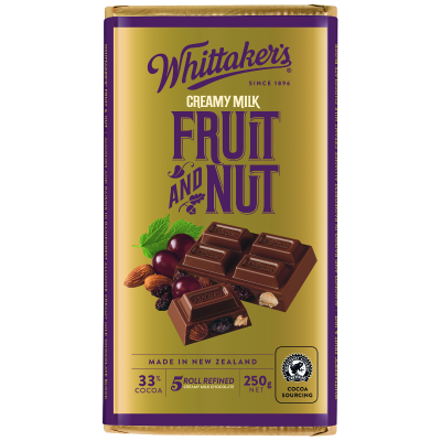 Whittaker's Fruit And Nut 33% Cocoa Milk Chocolate Block 250g