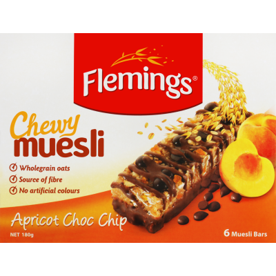 Flemings Apricot Choc Chip Chewy Muesli Bar 6 x 30g