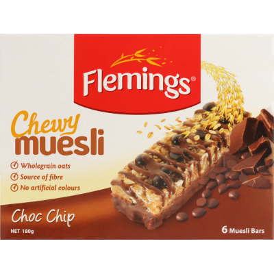 Flemings Choc Chip Chewy Muesli Bar 6 x 30g