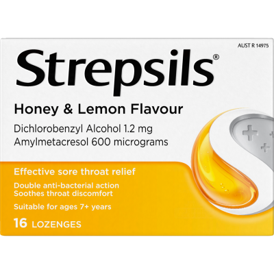 Strepsils Honey & Lemon Flavour Sore Throat Relief Lozenges 16pk