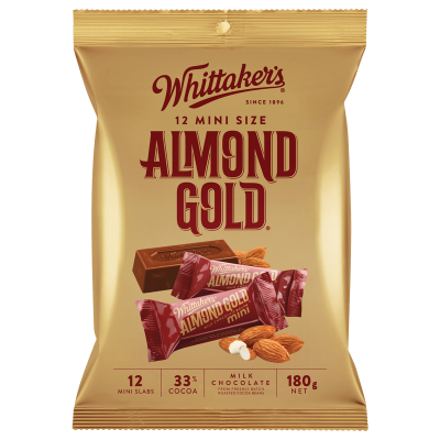 Whittaker's Mini Size Almond Gold 12 Chocolate Bars 12 x 15g