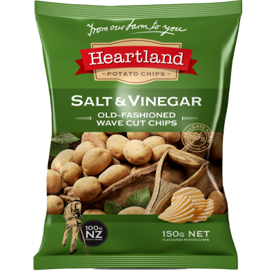 Heartland Salt & Vinegar Old Fashioned Wave Cut Potato Chips 150g