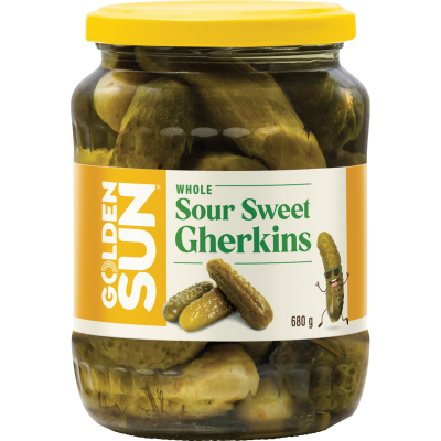 Golden Sun Whole Sour Sweet Gherkins 680g