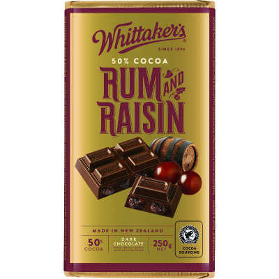 Whittaker's Rum & Raisin 50% Cocoa Dark Chocolate Block 250g