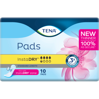 Tena InstaDry Standard Length Pads 10pk