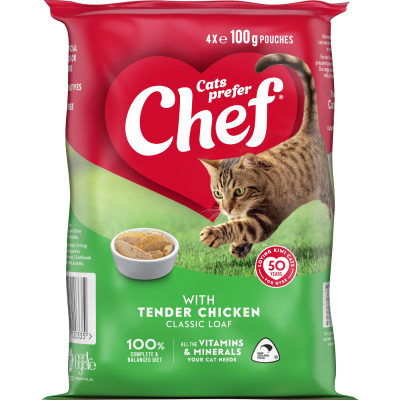 Chef Tender Chicken Classic Loaf Pouches Cat Food 4 x 100g