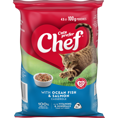 Chef Ocean Fish and Salmon Casserole Pouches Cat Food 4 x 100g