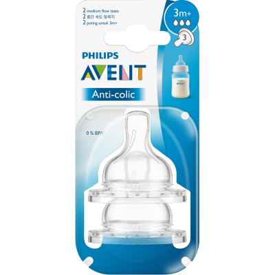 Philips Avent Silicone Teats Medium Flow 3+ Months 2pk