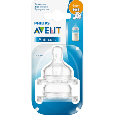 Philips Avent Silicone Teats Fast Flow 6+ Months 2pk