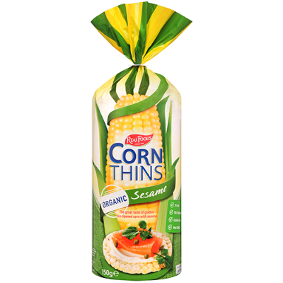 Real Foods Organic Sesame Corn Thins 150g