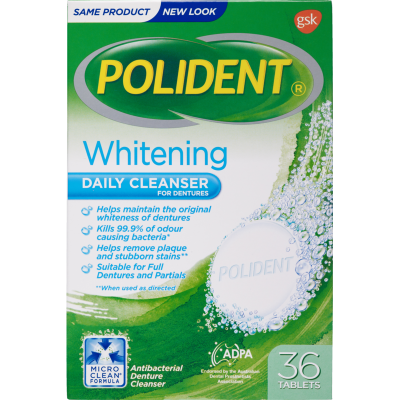 Polident Whitening Daily Cleanser For Dentures 36pk