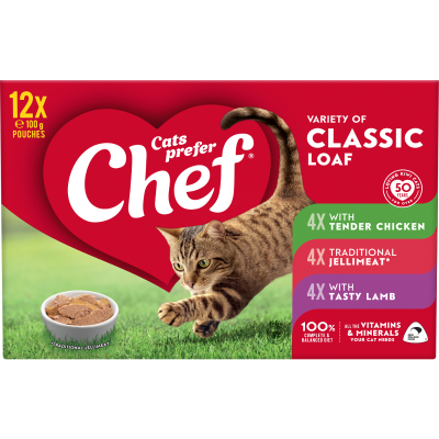 Chef Meat Lovers Variety of Classic Loaf Pouches Cat Food 12 x 100g