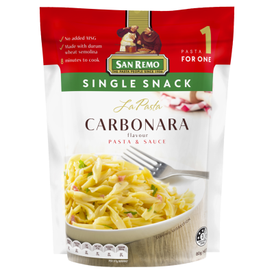 San Remo La Pasta Carbonara Pasta & Sauce Single Snack 80g