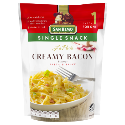 San Remo La Pasta Creamy Bacon Pasta & Sauce Single Snack 80g