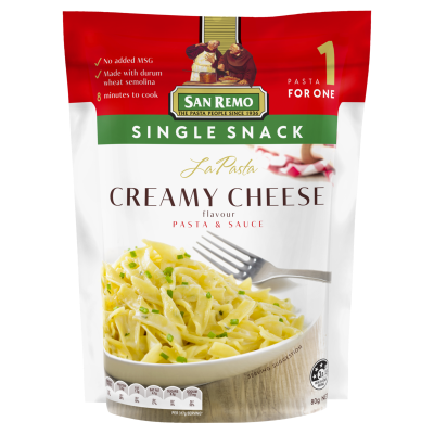 San Remo La Pasta Creamy Cheese Pasta & Sauce Single Snack 80g