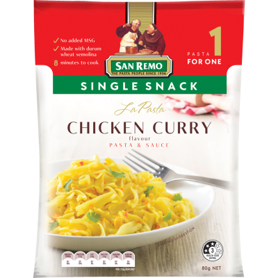 San Remo La Pasta Chicken Curry Pasta & Sauce Single Snack 80g