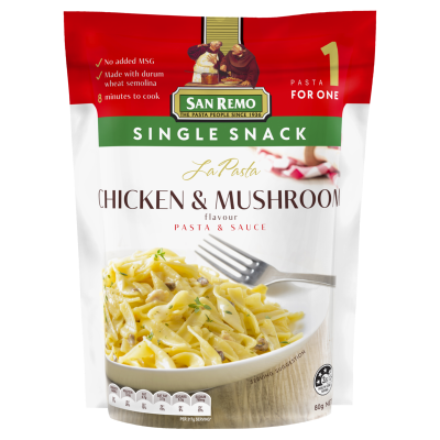 San Remo La Pasta Chicken & Mushroom Pasta & Sauce Single Snack 80g