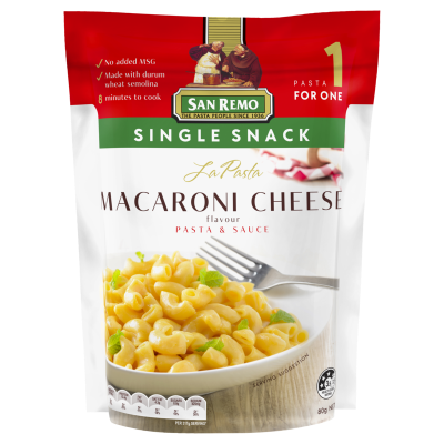 San Remo La Pasta Macaroni Cheese Pasta & Sauce Single Snack 80g