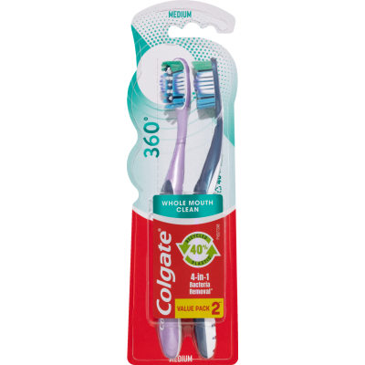 Colgate 360 Whole Mouth Clean Medium Toothbrush 2pk