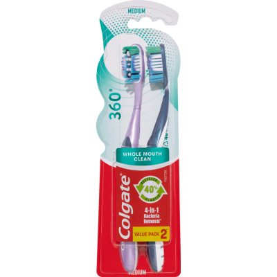 Colgate 360 Whole Mouth Clean Medium Toothbrush Value Pack 2pk