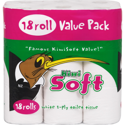 Kiwisoft White 2 Ply Toilet Tissue 18 x 180 sheets