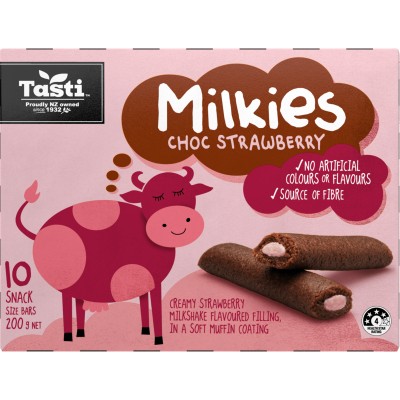 Tasti Milkies Choc Strawberry Snack Size Bars 200g