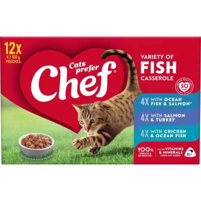 Chef Variety of Fish Casserole Pouches Cat Food 12 x 100g