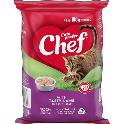 Chef Tasty Lamb Classic Loaf Pouches Cat Food 4 x 100g