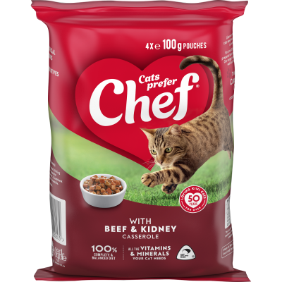 Chef Beef & Kidney Casserole Pouches Cat Food 4 x 100g