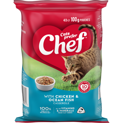 Chef Chicken & Ocean Fish Casserole Pouches Cat Food 4 x 100g