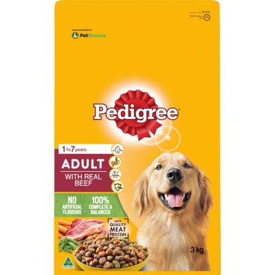 Pedigree Adult With Real Beef Dry Dog Food 3kg