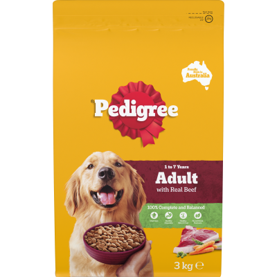 Pedigree Adult 1-7 Years With Real Beef Dry Dog Food 3kg