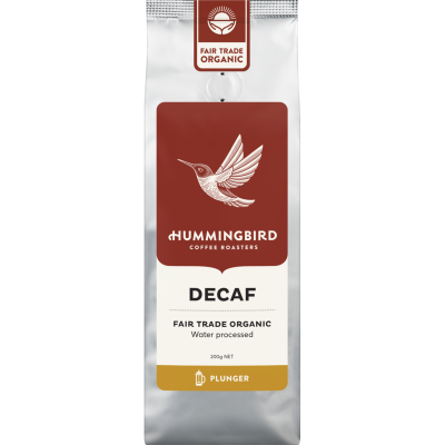 Hummingbird Decaf Fair Trade Organic Fresh Plunger Grind Coffee 200g