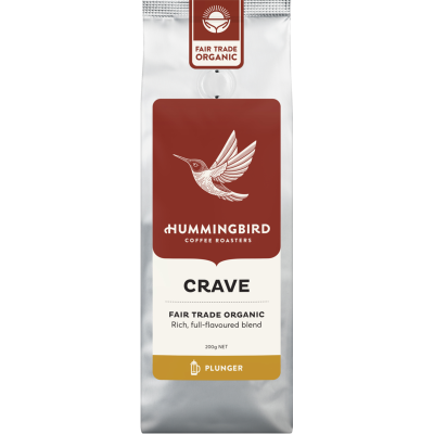 Hummingbird Crave Fair Trade Organic Fresh Plunger Grind Coffee 200g