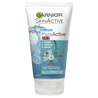 Garnier Pure Active 3 In 1 Wash + Scrub + Mask 150ml
