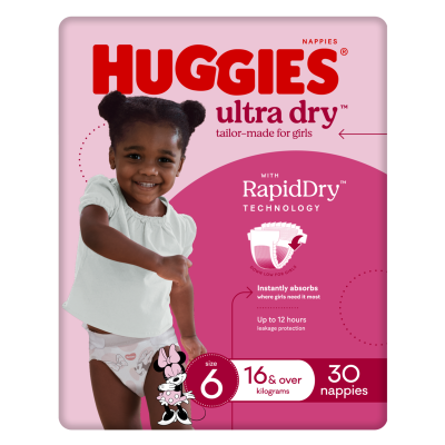 Huggies Ultra Dry Nappies For Girls Size 6 16kg+ 30pk