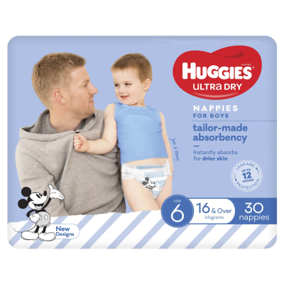 Huggies Ultra Dry Nappies Boys Size 6 16kg+ 30pk