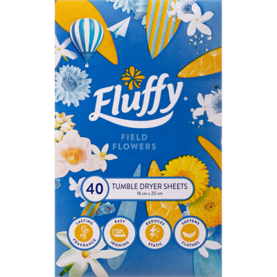 Fluffy Field Flowers Fabric Softener Dryer Sheets 40pk