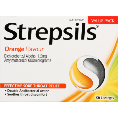 Strepsils Orange Flavour Sore Throat Relief Lozenges 36pk