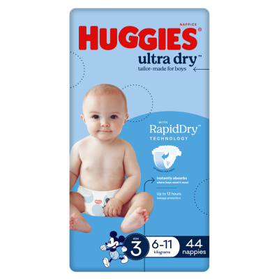 Huggies Ultra Dry Nappies For Boys Size 3 6-11kg 44pk