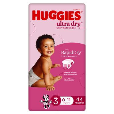 Huggies Ultra Dry Nappies For Girls Size 3 6-11kg 44pk