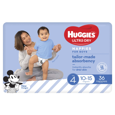 Huggies Ultra Dry Nappies Boys Size 4 10-15kg 36pk