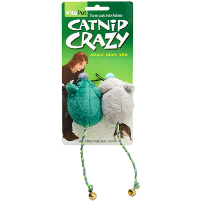 VitaPet Catnip Crazy Mega Mice Cat Toys 2pk