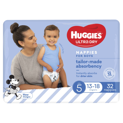 Huggies Ultra Dry Nappies Boys Size 5 13-18kg 32pk