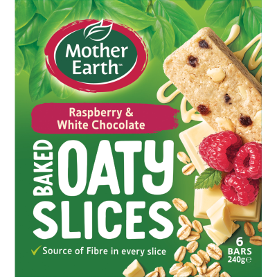 Mother Earth Raspberry & White Chocolate Baked Oaty Slices 6 x 40g