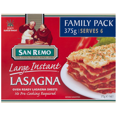 San Remo Large Instant Lasagna Oven Ready Sheets 375g