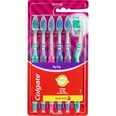 Colgate Zig Zag Toothbrush Medium Value Pack 6pk