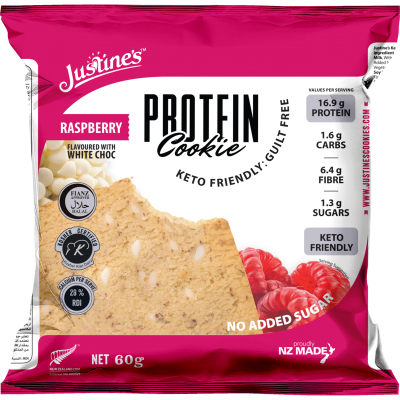 Justine's Raspberry White Choc Protein Cookies 60g