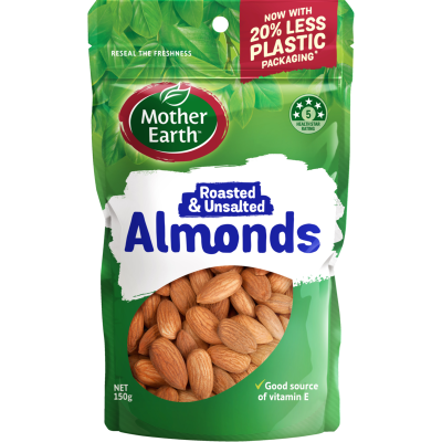 Mother Earth Roasted & Unsalted Almonds 150g