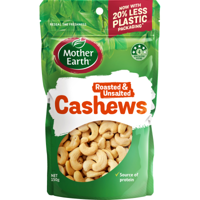 Mother Earth Roasted & Unsalted Cashews 150g